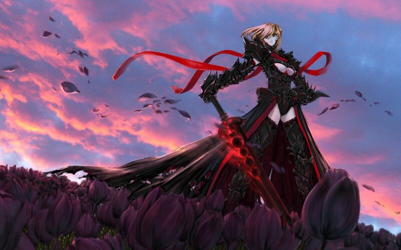 Female Warrior in Armor — Purple, Dramatic, Sunset
