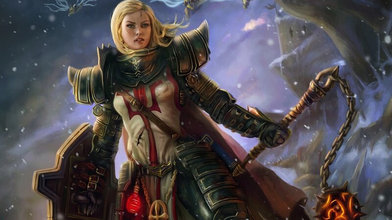 Female Warrior in Armor — Purple, Dramatic, Winter, Digital Art