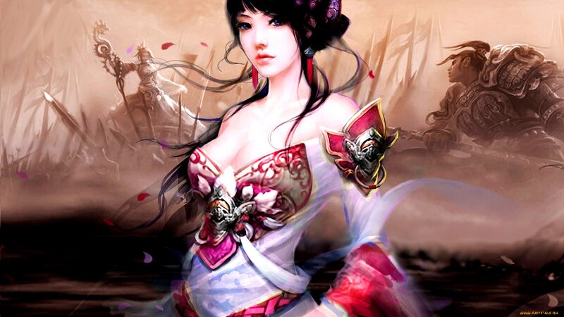 Female Warrior in Armor — Red, Dramatic, Digital Art, Soldiers