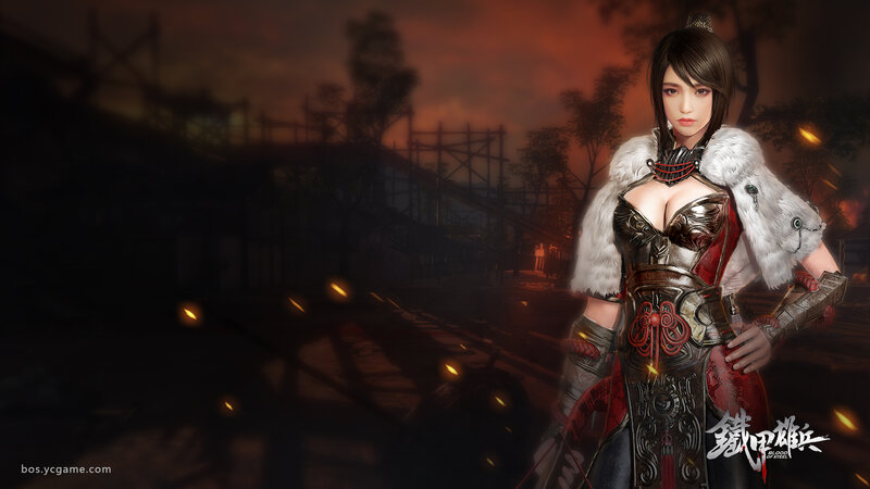 Female Warrior in Armor — Red, Dramatic, Night