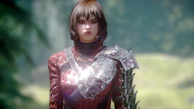 Female Warrior in Armor — Red, Serious, Afternoon