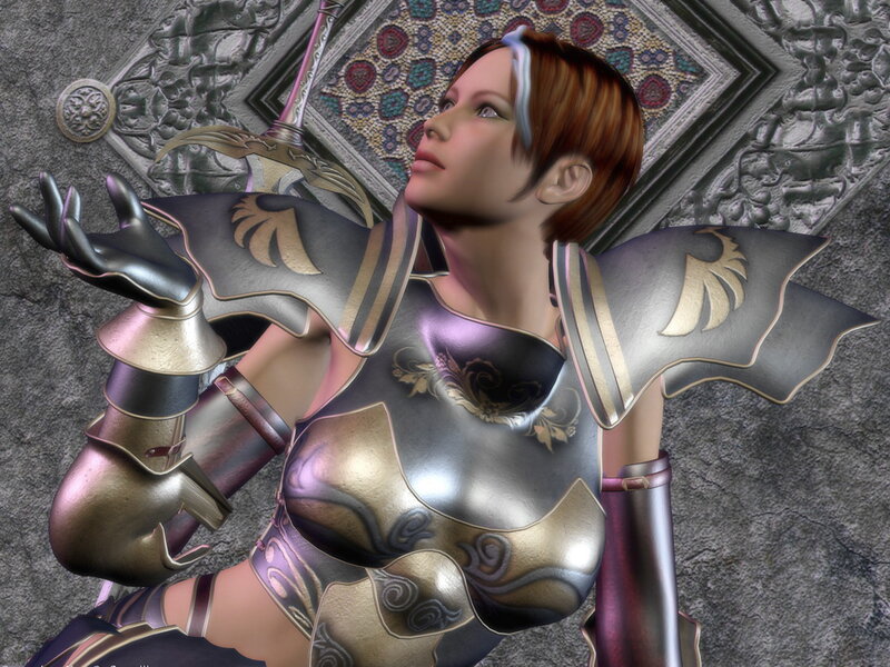 Female Warrior in Armor — Silver, Dramatic, 3d Render
