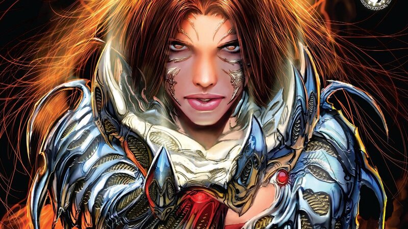 Female Warrior in Armor — Silver, Dramatic, Digital Art, Fire