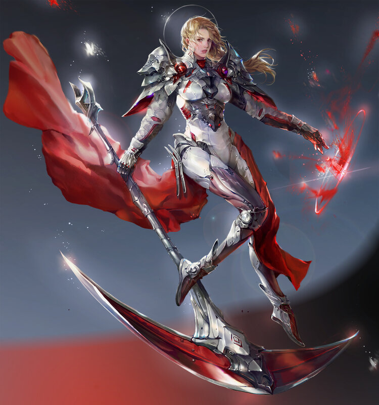 Female Warrior in Armor — Silver, Dramatic, Night