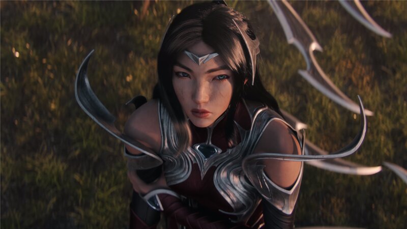 Female Warrior in Armor — Silver, Dramatic, Sunset, 3d Render