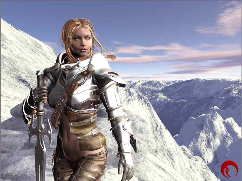 Female Warrior in Armor — Silver, Dramatic, Winter