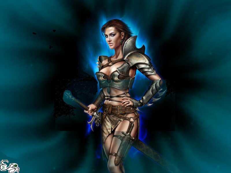 Female Warrior in Armor — Teal, Dramatic, Digital Art