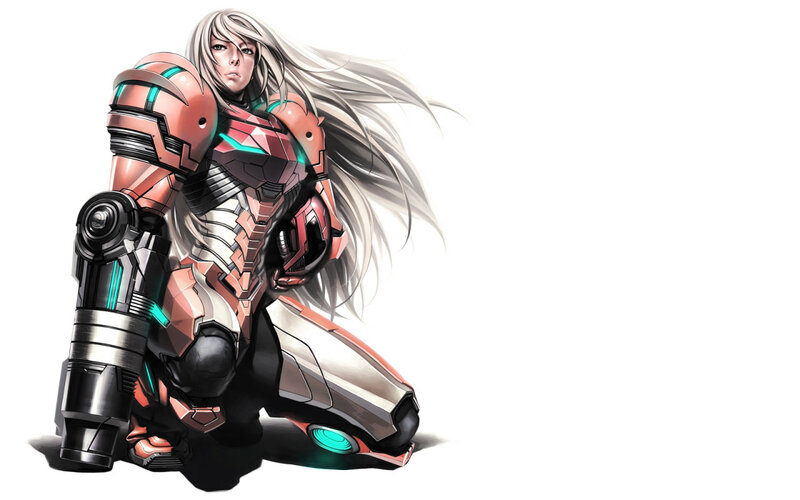Female Warrior in Armor — White, Dramatic, Digital Art, Long Hair, Mech Suit, Weapon, Red