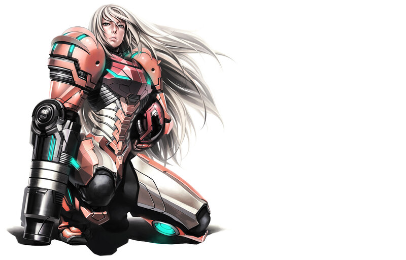 Female Warrior in Armor — White, Dramatic, Digital Art, Long Hair, Mech Suit, Weapon