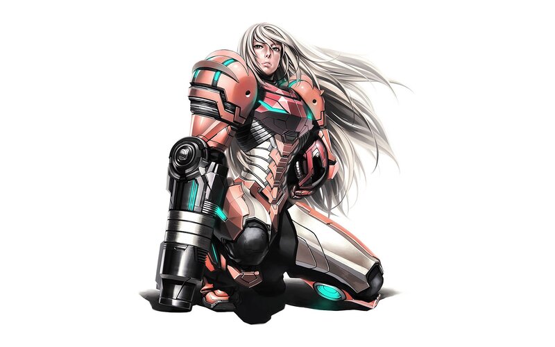 Female Warrior in Armor — White, Dramatic, Digital Art, Long Hair