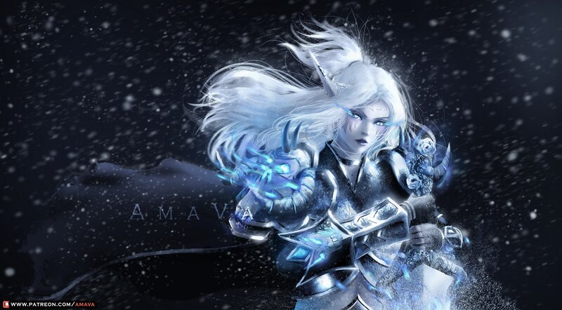 Female Warrior in Armor — White, Dramatic, Night