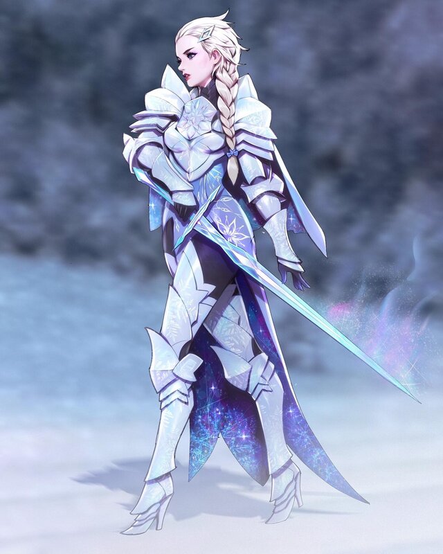 Female Warrior in Armor — White, Dramatic, Winter