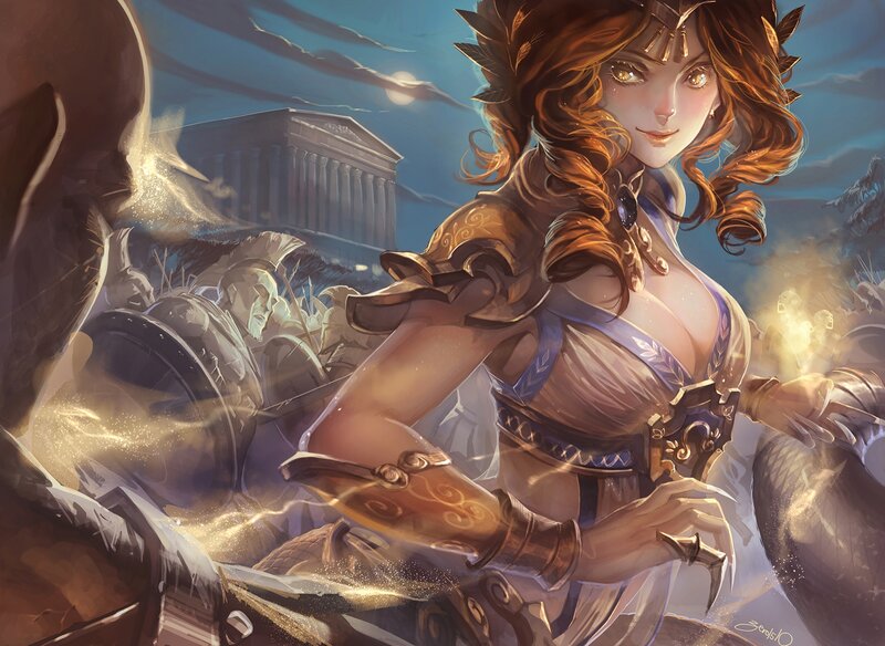 Female Warrior in Battle — Blue, Dramatic, Night