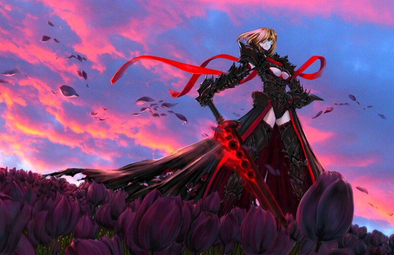 Female Warrior in Black Armor — Purple