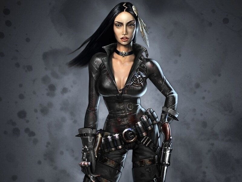female warrior in black leather