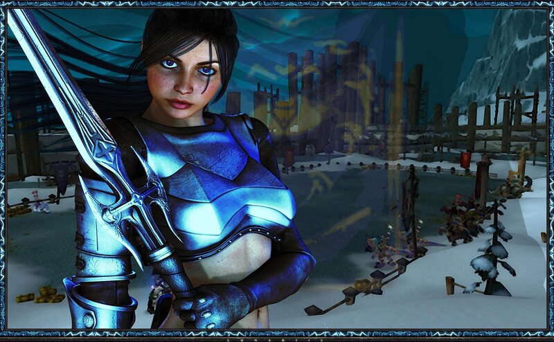 female warrior in blue armor
