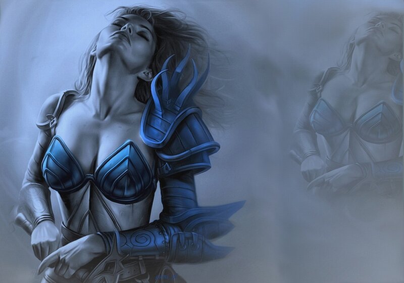 female warrior in blue armor