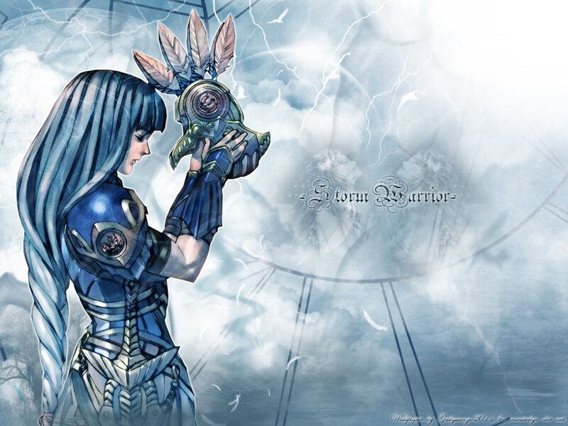 Female Warrior in Blue Armor — Dramatic, Digital Art