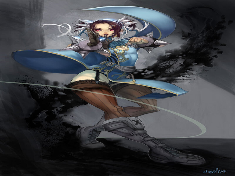 Female Warrior in Blue Armor — Dramatic