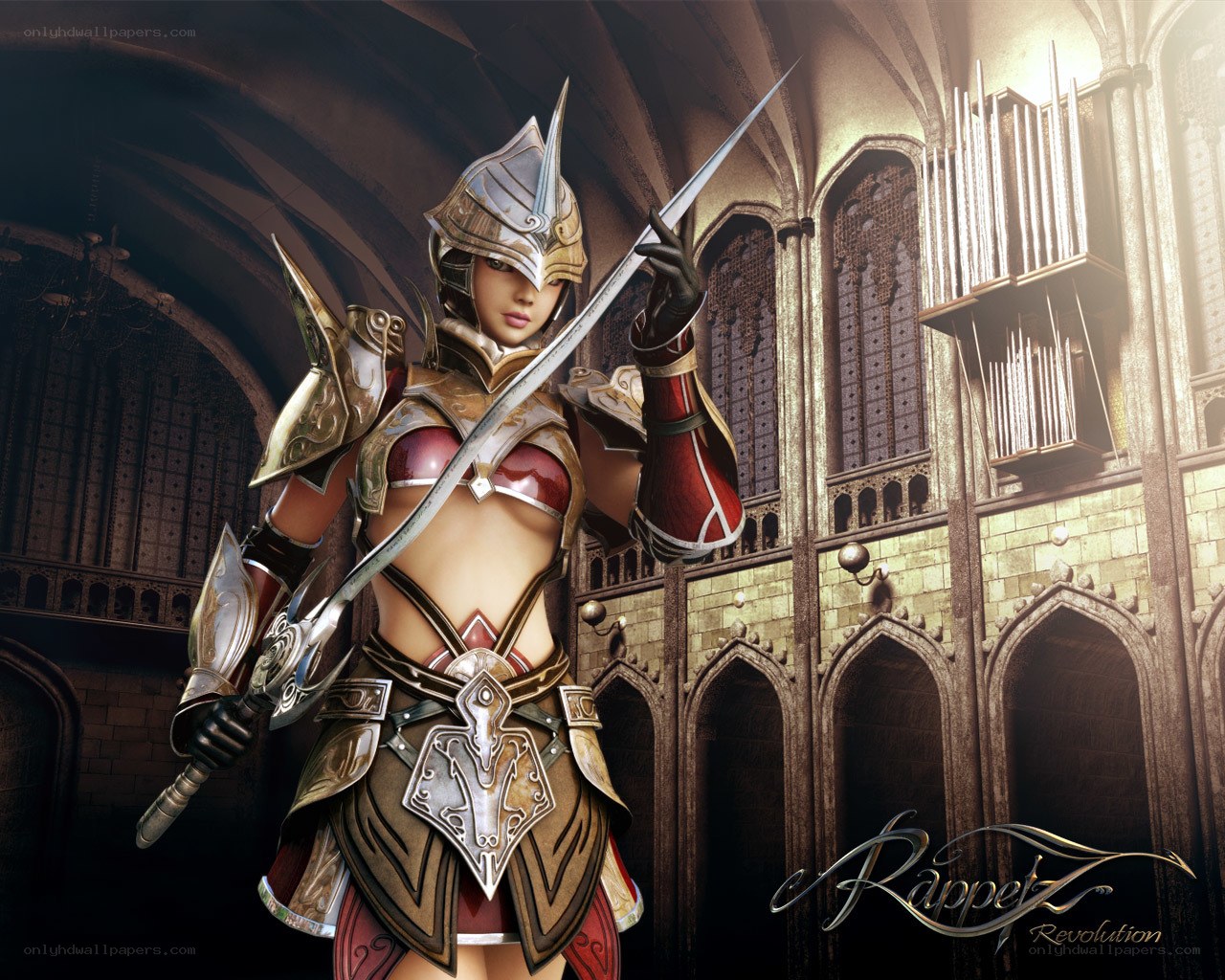 female warrior in cathedral