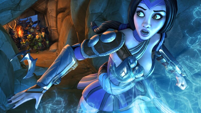 Female Warrior in Cave — Blue, Dramatic