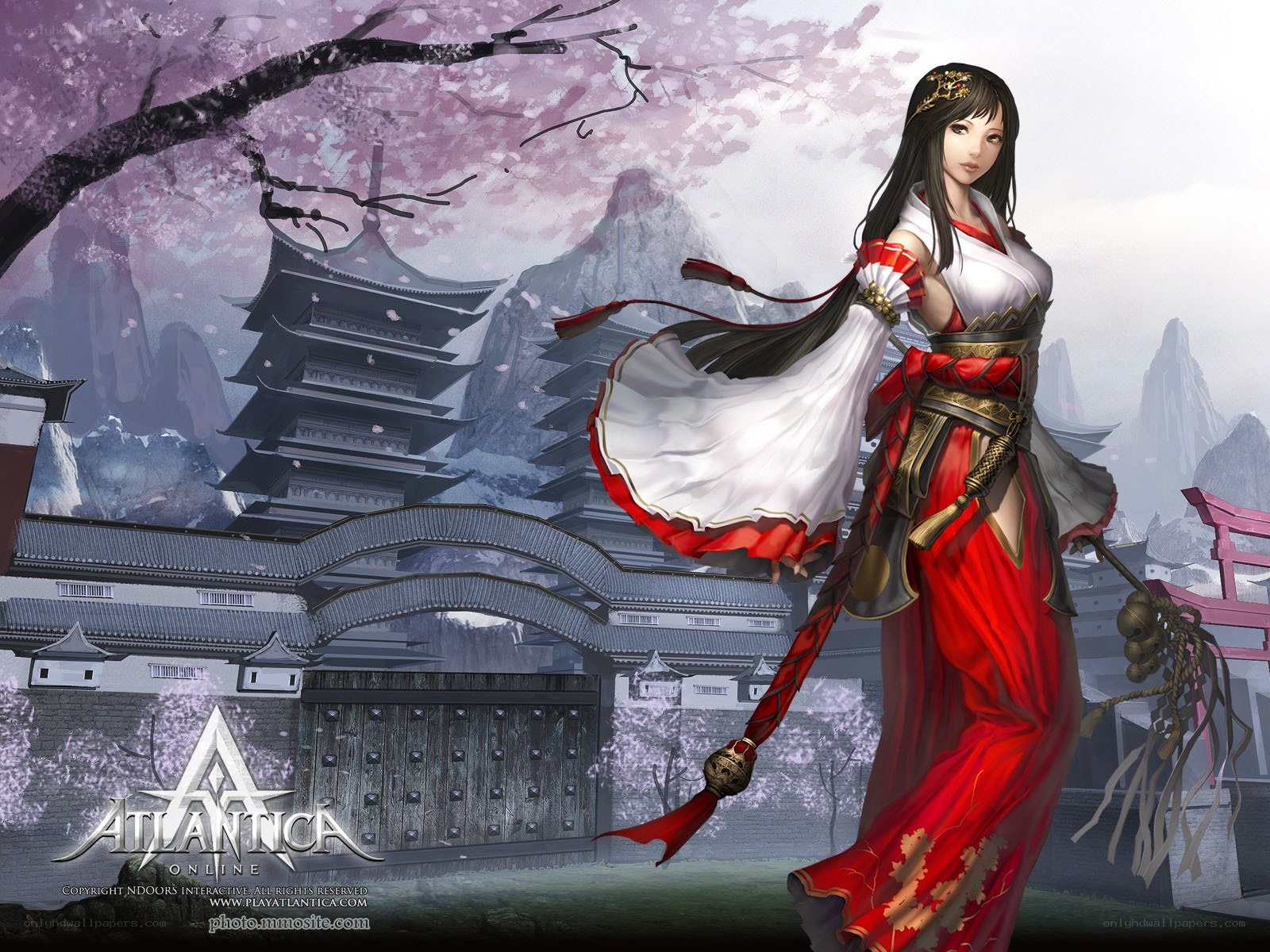 female warrior in cherry blossom