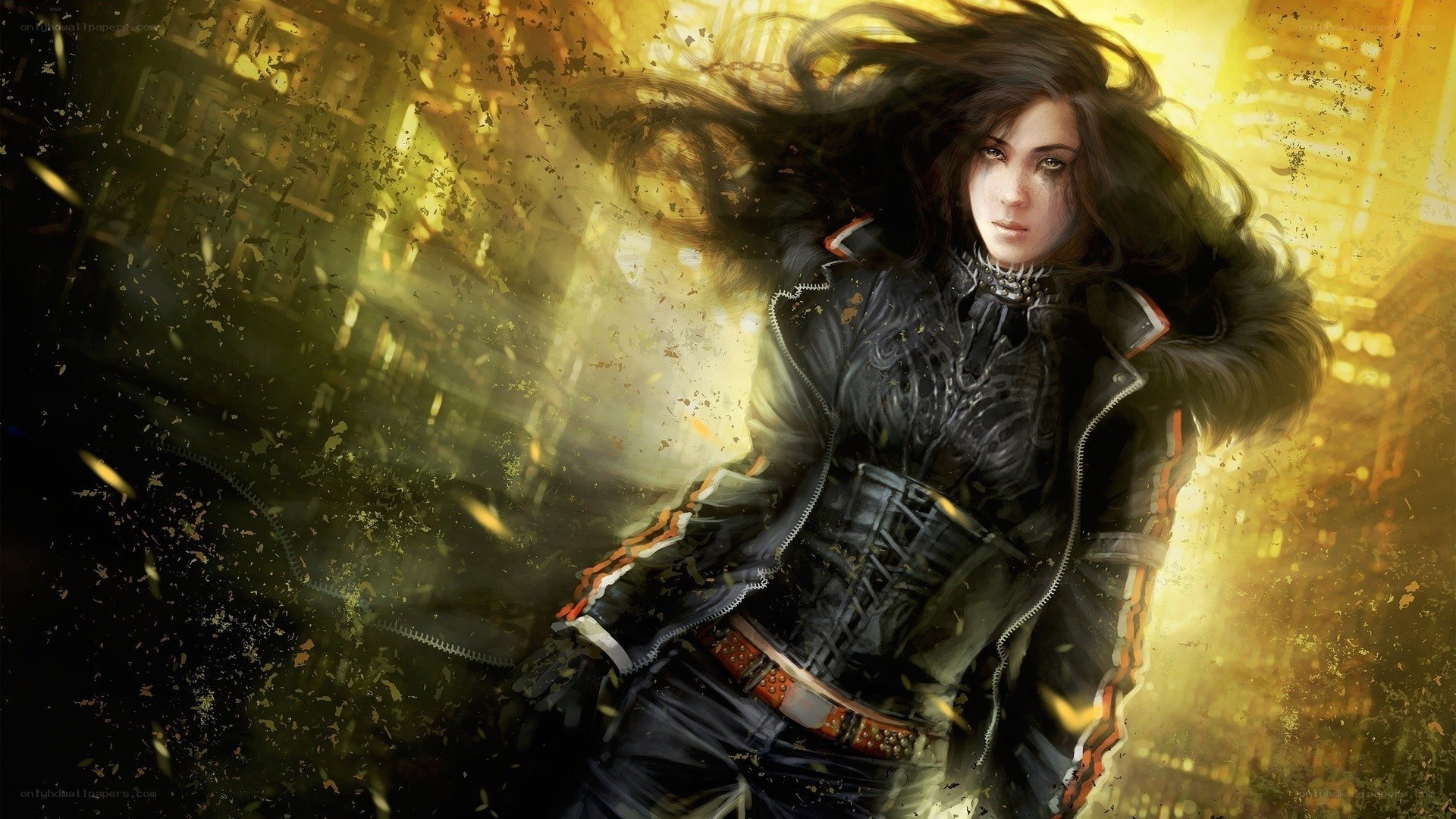 female warrior in city explosion