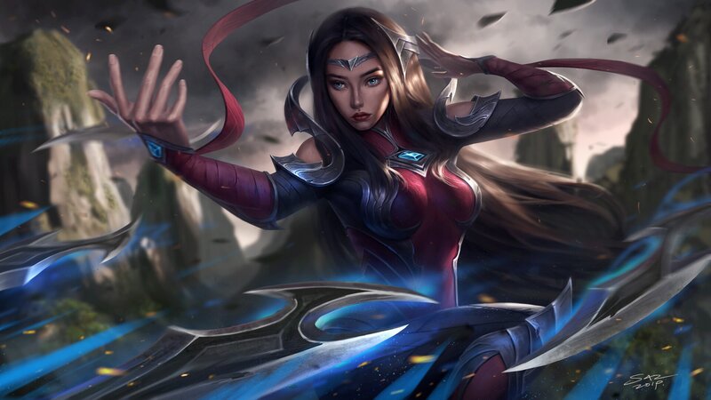 Female Warrior in Combat — Blue, Dramatic, Digital Art