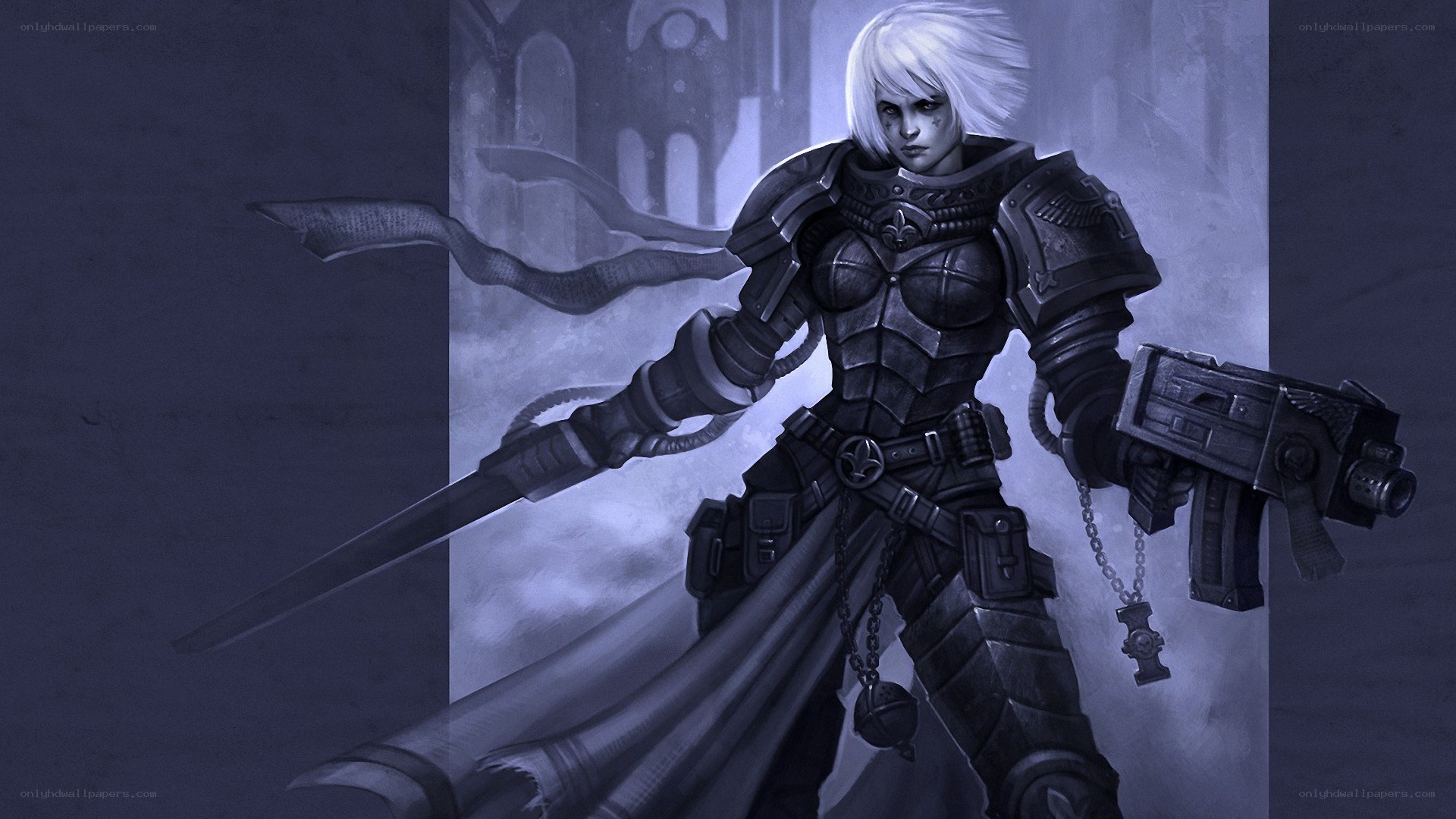 female warrior in dark armor