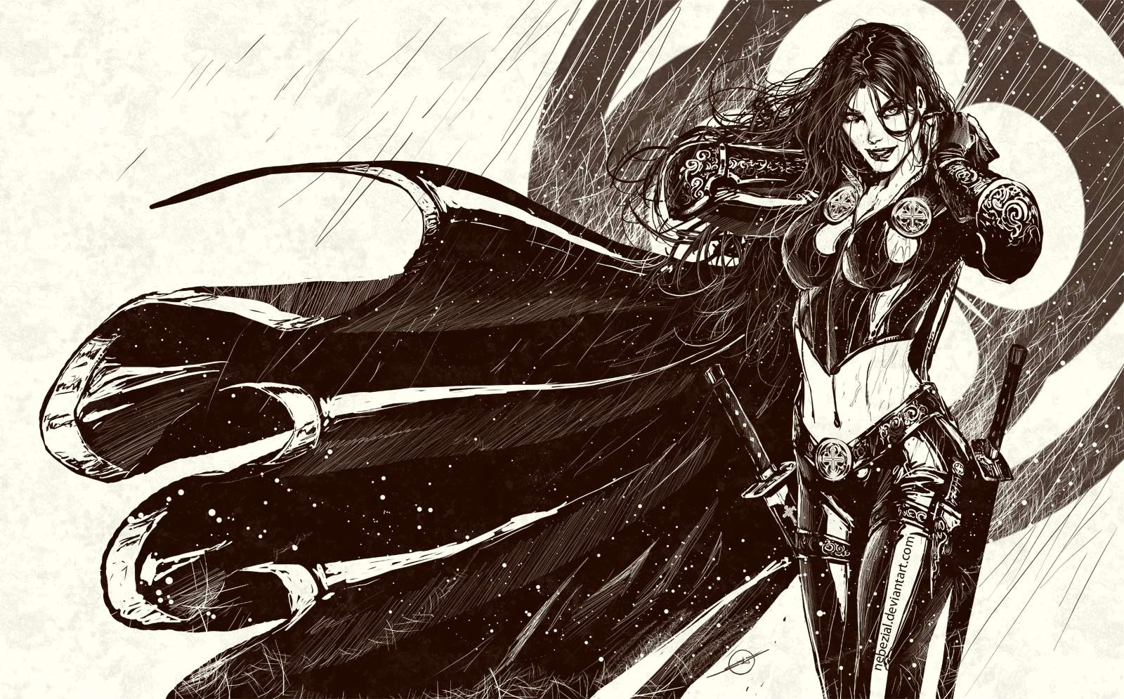 female warrior in dark armor