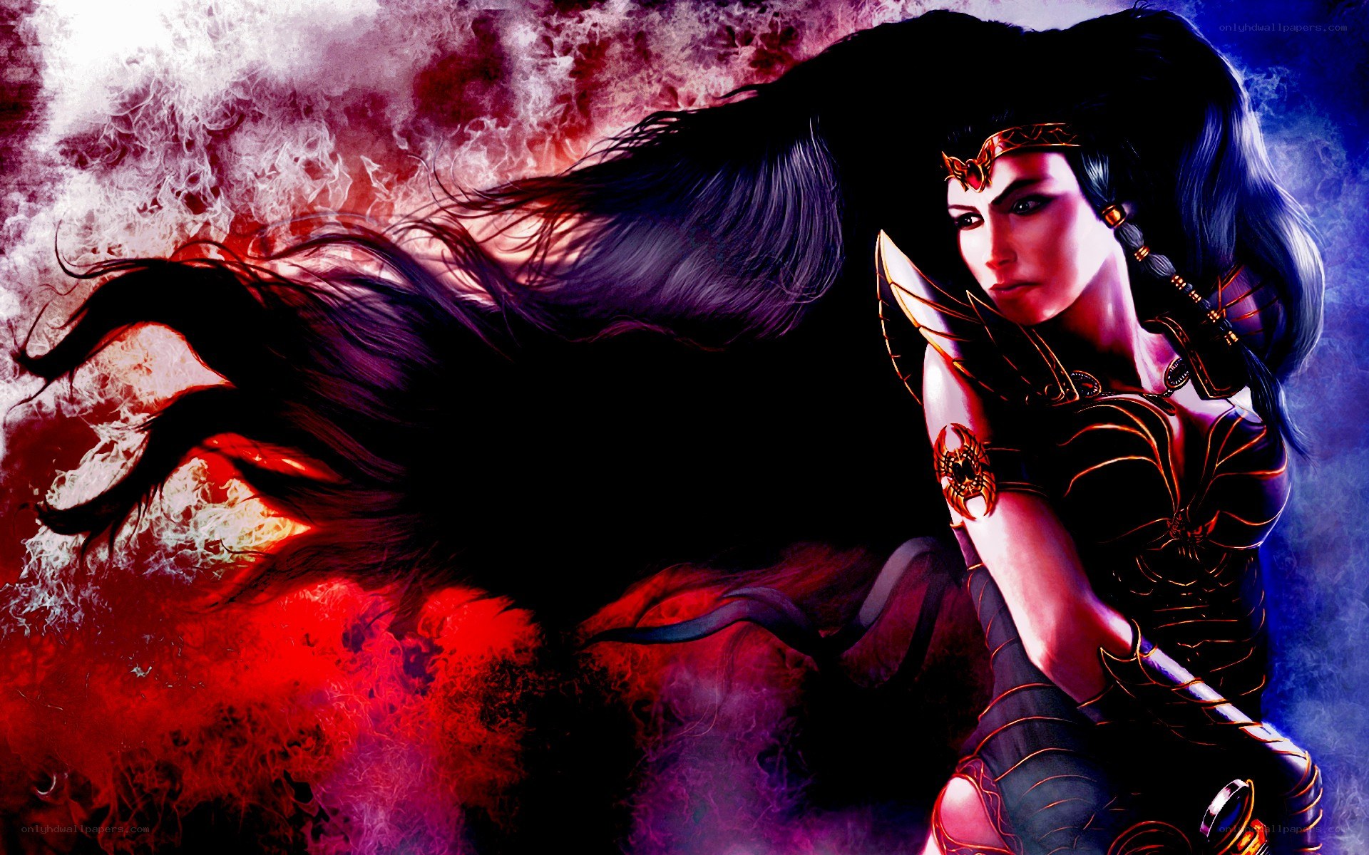 female warrior in dark armor