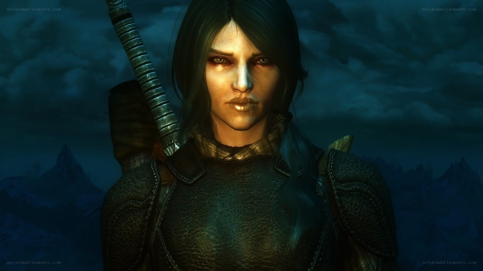 female warrior in dark armor