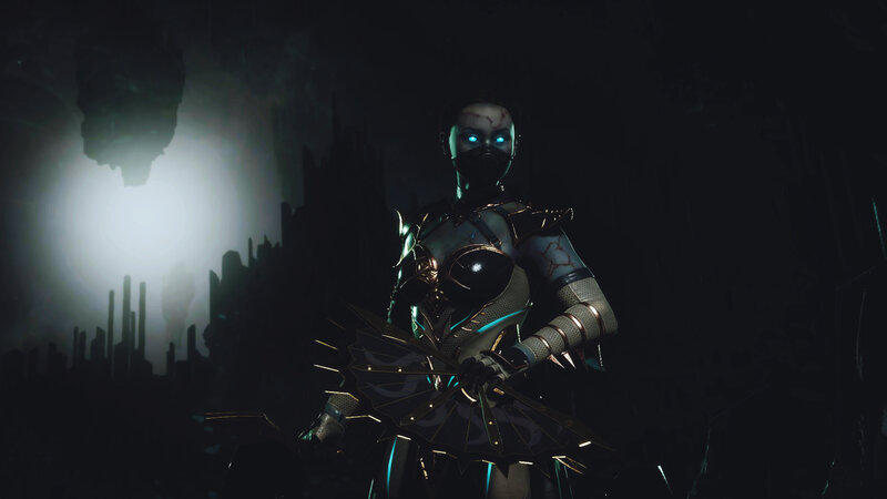Female Warrior in Dark Armor — Black, Dark, Dramatic