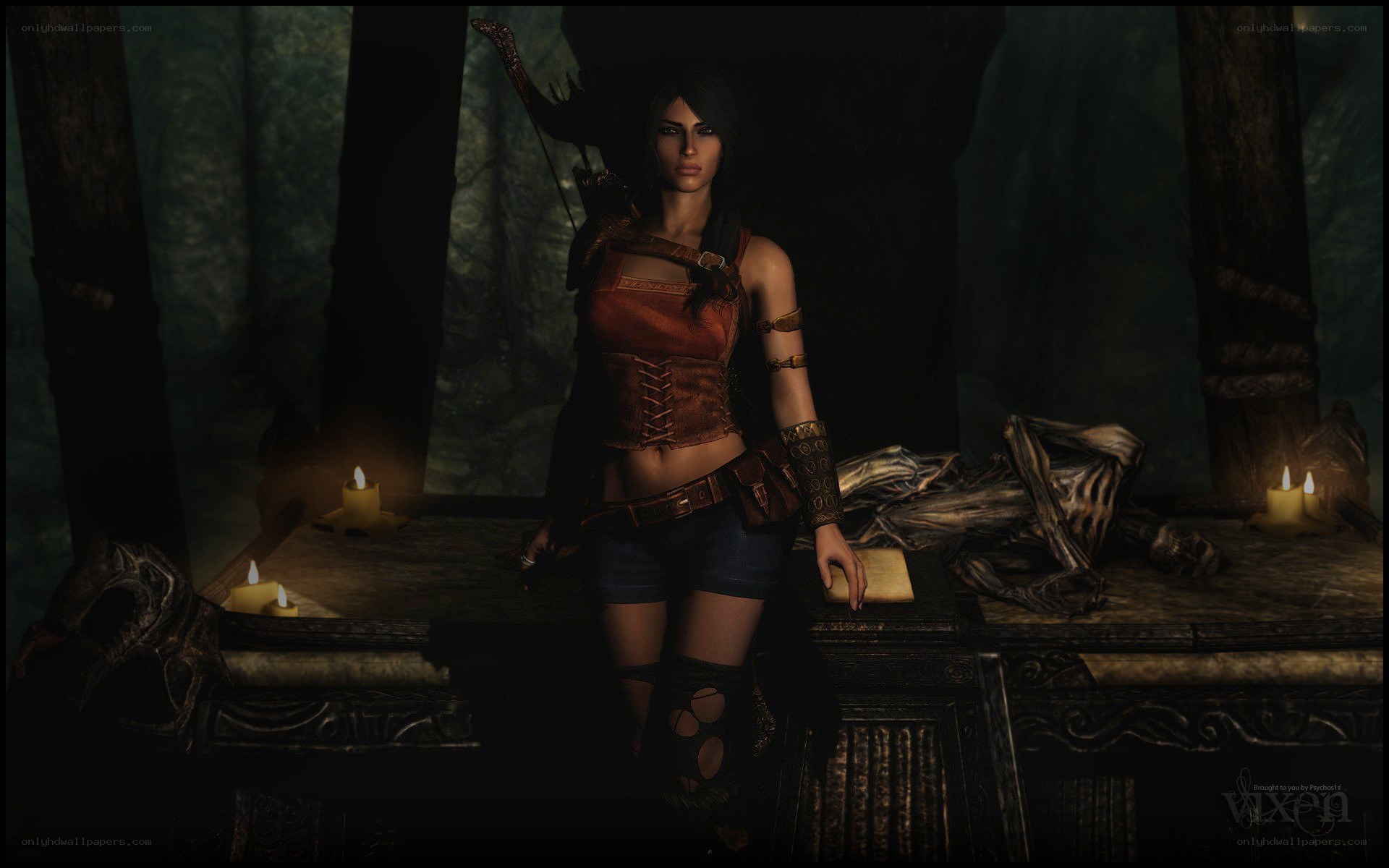 female warrior in dark chamber