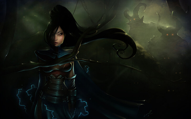 Female Warrior in Dark Forest — Black, Dramatic, Mysterious