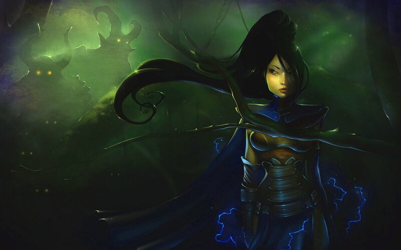 Female Warrior in Dark Forest — Green