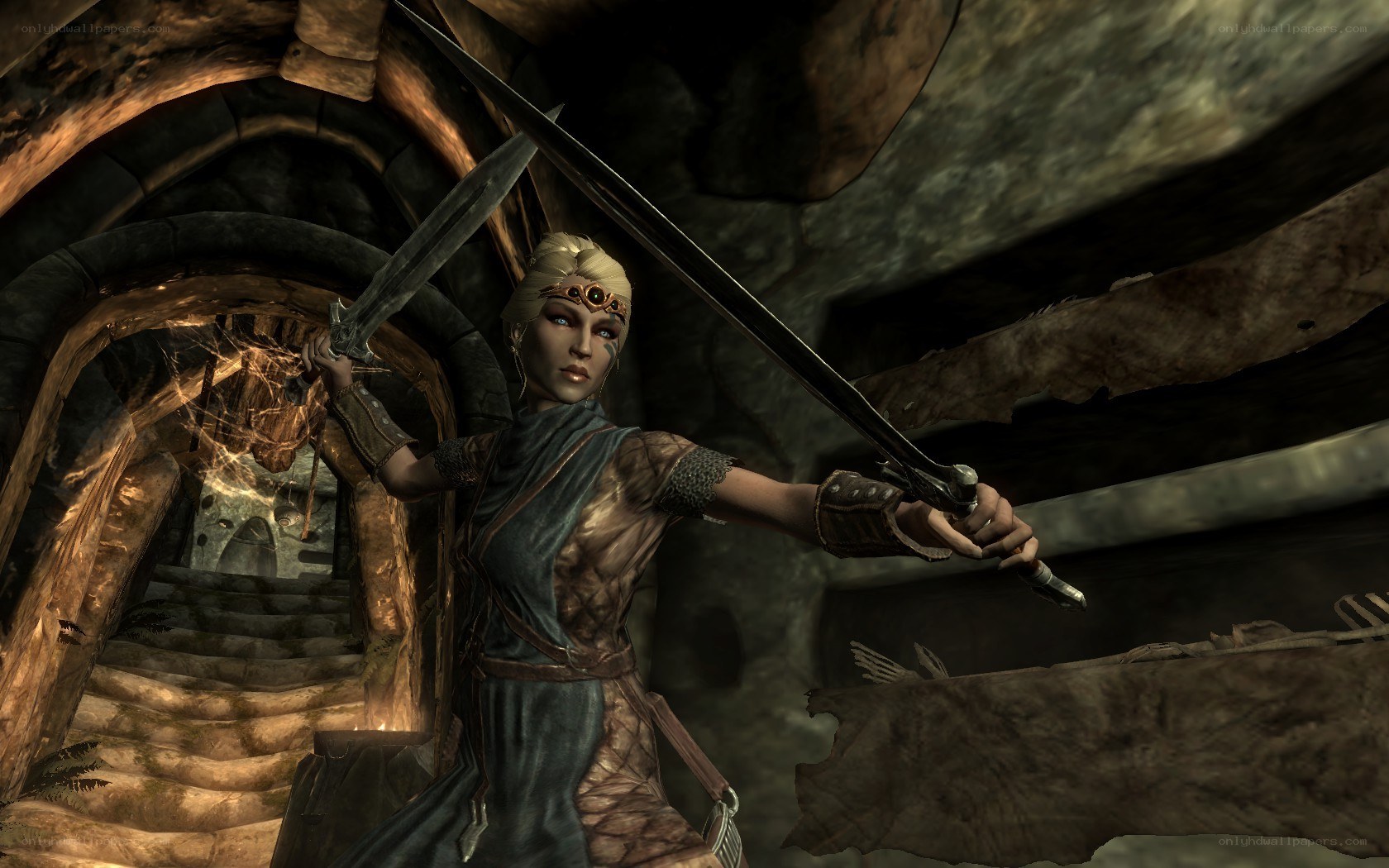 female warrior in dungeon