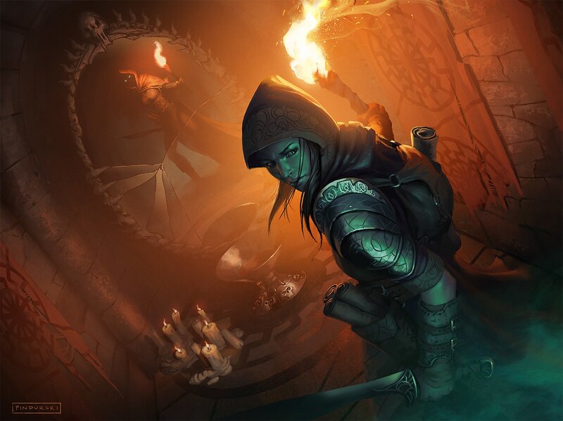 Female Warrior in Dungeon — Orange