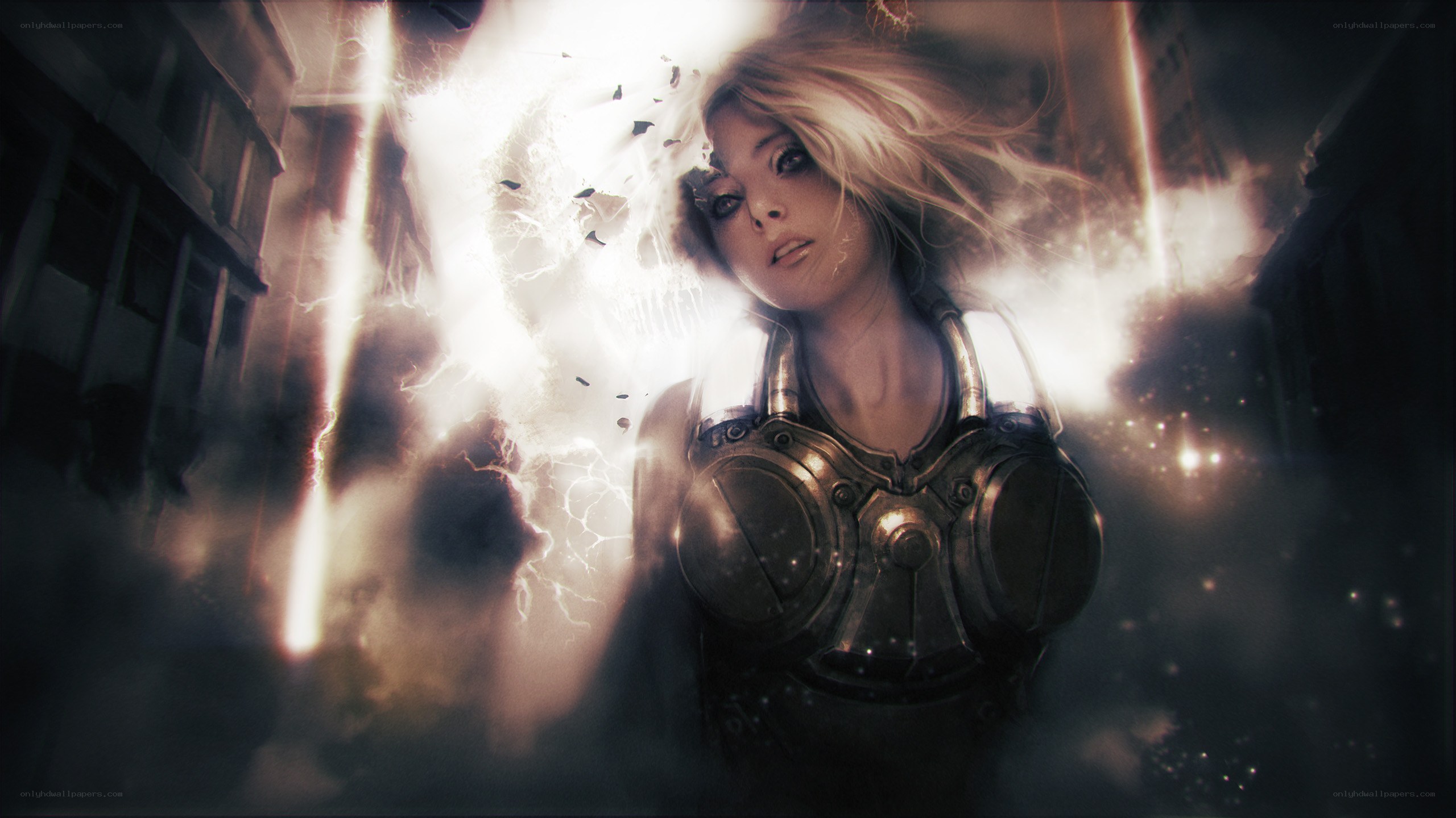 female warrior in explosion
