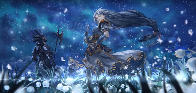 Female Warrior in Field — Blue