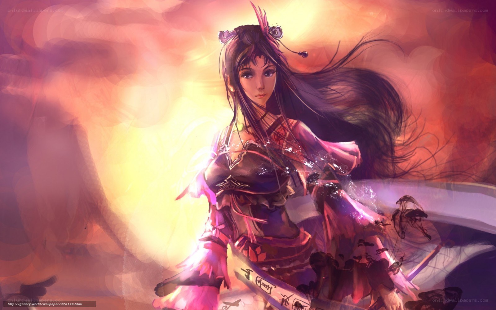 female warrior in fiery light
