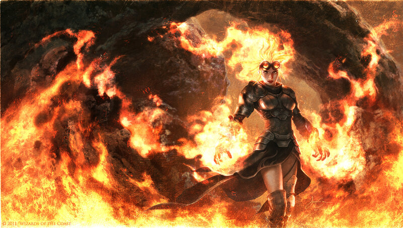 female warrior in fire
