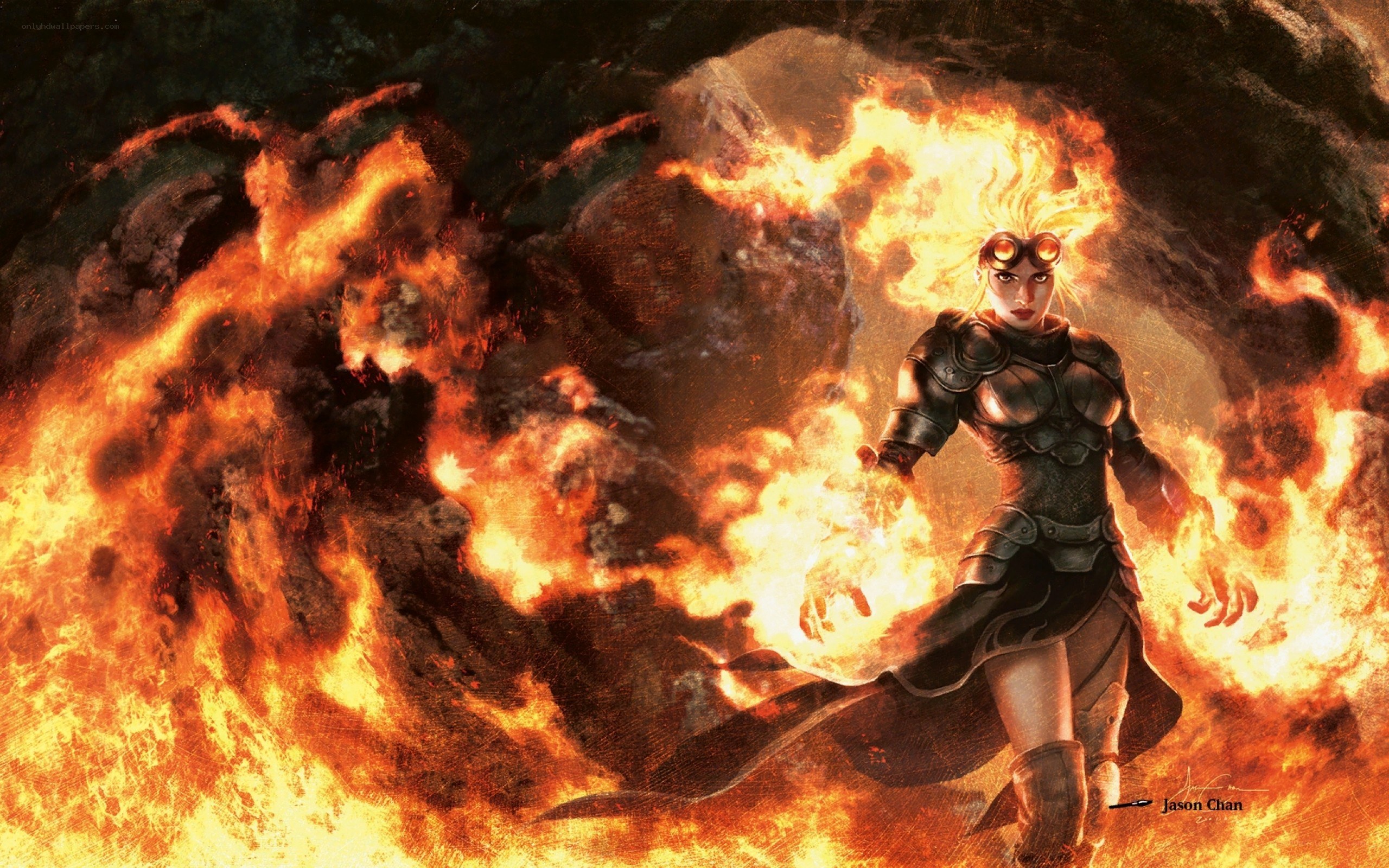 female warrior in fire