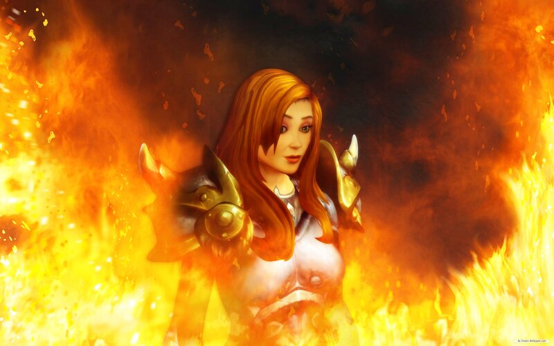 Female Warrior in Flames — Orange, Dramatic, Digital Art, Fire, Armor