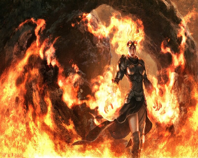 Female Warrior in Flames — Orange, Dramatic