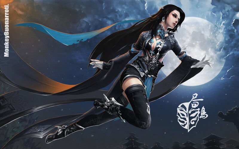 Female Warrior in Flight — Black