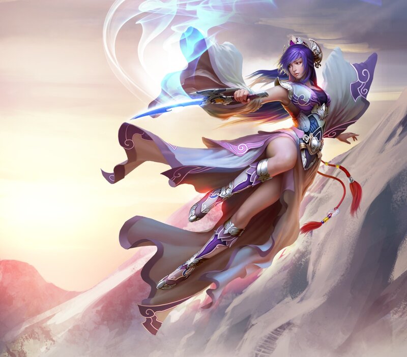 Female Warrior in Flight — Purple