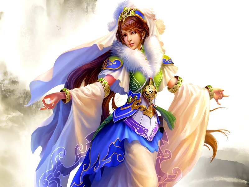 Female Warrior in Flowing Robes — Blue