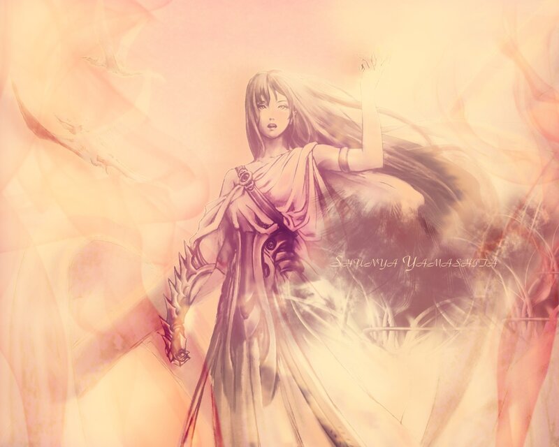 female warrior in flowing robes