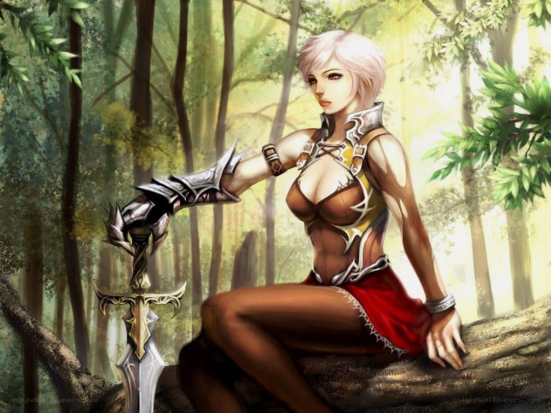 female warrior in forest